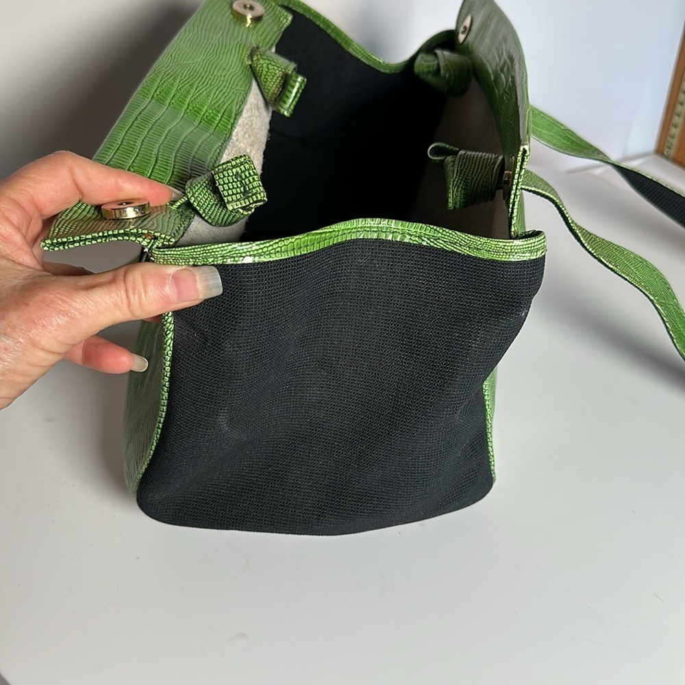 ITALY CROCODILE LEATHER green & black canvas one of a kind long straps - Picture 12 of 17